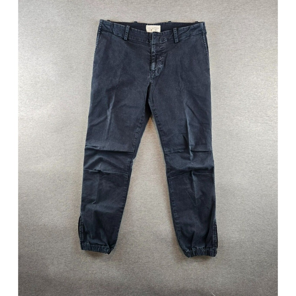 Nili Lotan Womens French Military Canvas Pants Size 6 Navy Zip‎ & Elastic Ankle